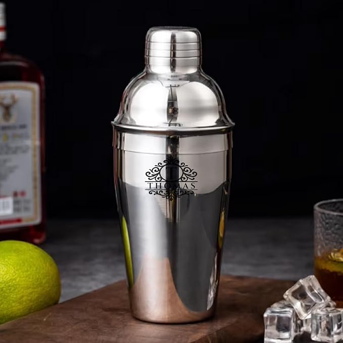 Custom Cocktail Shaker 24 oz, Personalized Engraved Name Martini & Drink Shaker with Strainer & Measurements, Stainless Steel Bar Shaker Set Gift for Bartenders & Cocktail Enthusiasts
