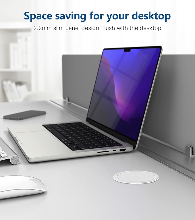 Pop Up Outlet for Countertop,Recessed Power Strip,Power Grommet 3.15 inch Desk Hole Insert,20W USB C,2 Outlets,2 USB C/2 USB A, Table Outlet,Desk Charging Station (White, 3FT)