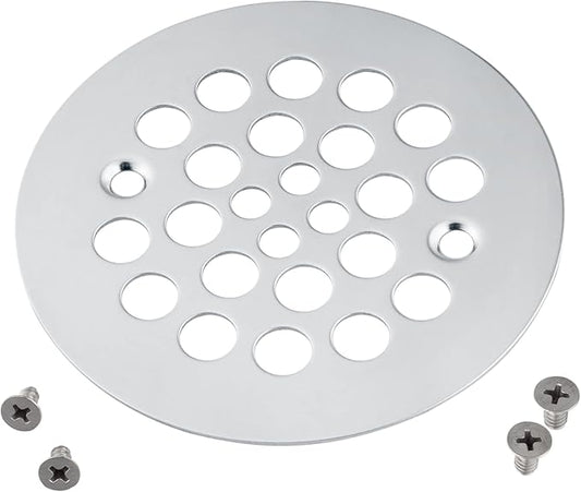Artiwell 4-1/4“ Shower Strainer Drain Trim Set, Screw-in Shower Strainer Drain Cover, Plastic-Oddities Style Replacement Strainer Grid,Machine & Self-Tapping Screws Included (Chrome Plated)