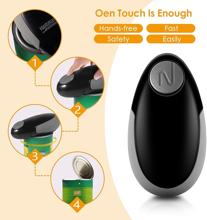 Electric Can Opener, Automatic Hands-Free Can Opener, Ergonomic Non-Slip Grip, Black