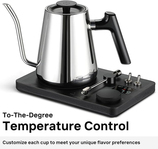 Lafeeca DJ Electric Gooseneck Kettle for Pour Over Coffee & Tea - Water Boiler - Turntable Design - Quick Heating & Temperature Control - Stainless Steel