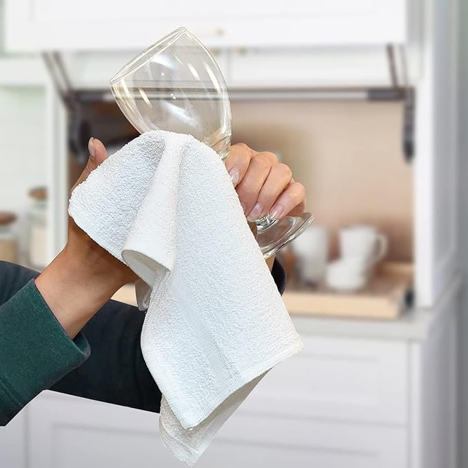 Avalon Towels Terry Bar Mop Towels (Value Pack of 72) Size 14"x17" – Absorbent and Durable, Multipurpose Cleaning Rags, Cotton Cleaning Cloths, Terry Cloth Rags, Reusable Shop Rag (White)