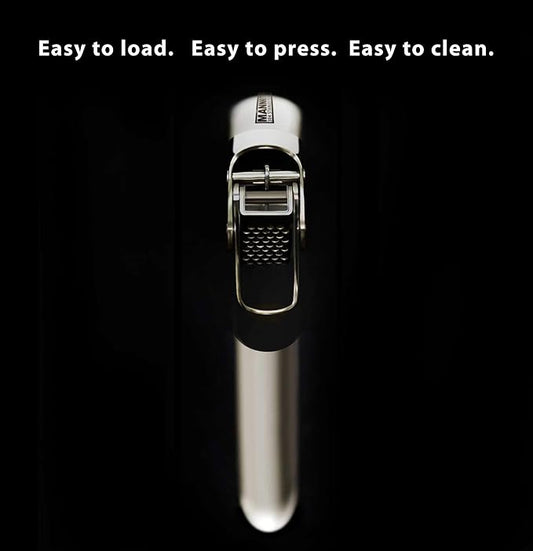 MANNKITCHEN Stainless Steel Garlic Press, Heavy Duty Professional Grade Double Lever-Assisted Garlic Mincer with High Capacity Reservoir - Easy to Clean and Rust Free Garlic Crusher