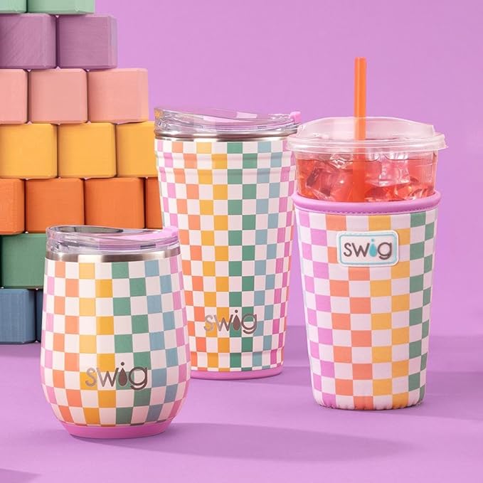 Swig Life 12oz Wine Tumbler with Lid, Stainless Steel, Dishwasher Safe, Portable, Triple Insulated Wine Tumbler (Check Mate)