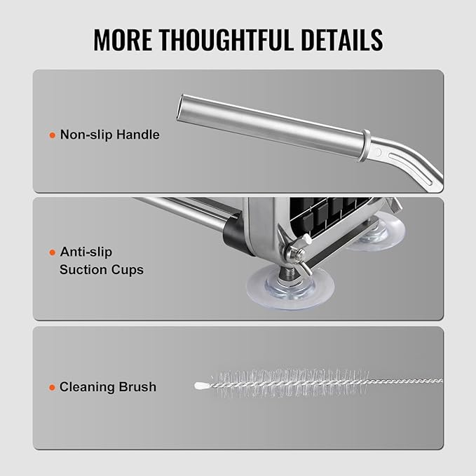 VEVOR French Fry Cutter, Potato Slicer with 1/2-Inch Stainless Steel Blade, Manual Potato Cutter Chopper with Suction Cups, Great for Potato, French Fries, Cucumber, Vegetables, Carrot