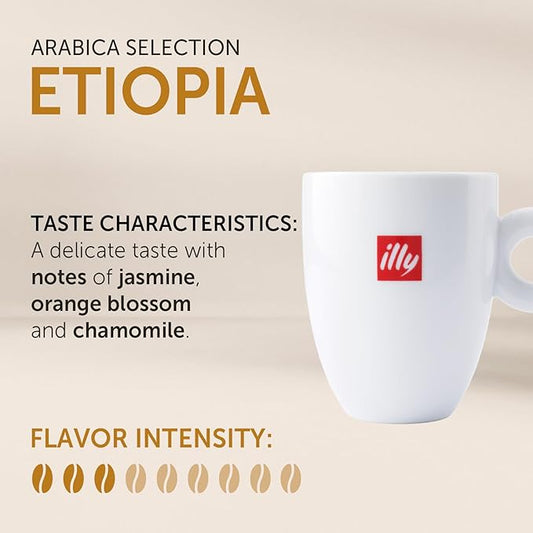 illy Arabica Selections Ethiopia Whole Bean Coffee, 100% Arabica Bean Single Origin Coffee, Light Roast with Notes of Jasmine, All-Natural, No Preservatives, 8.8 Ounce Can (Pack of 1)