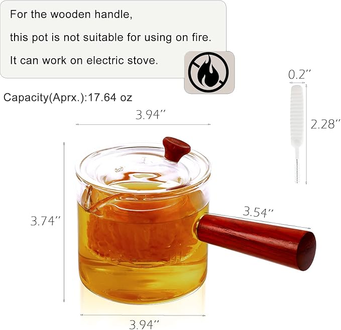 WHJY Glass Teapot With Infuser for Loose Tea, Small Magic Kettle for Stove Top, Clear Japanese Kyusu With Wooden Handle - 17 oz