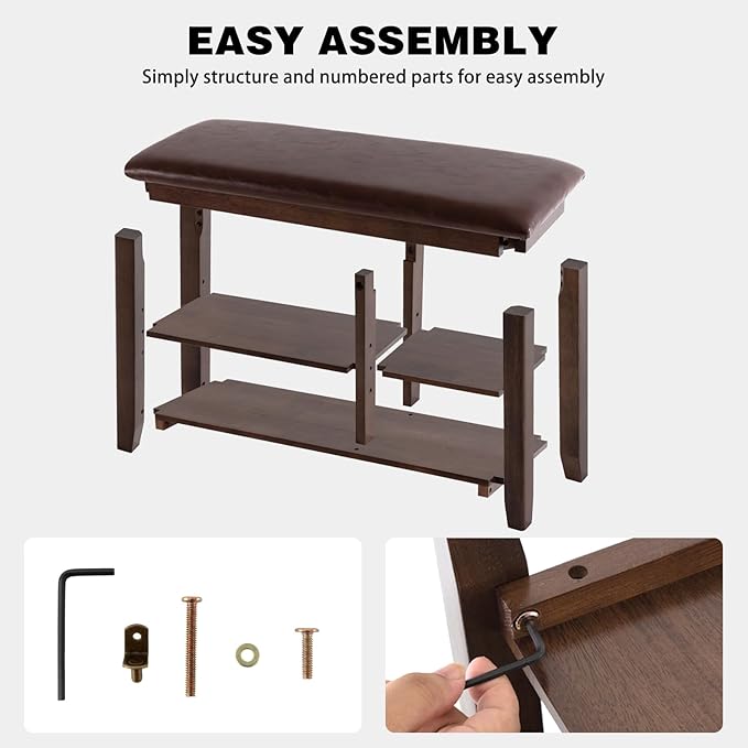 PY HOME & SPORTS Shoe Rack for Entryway 31.5": 2-Tier Shoe Storage Bench, Adjustable/Removable Shelves, Rubberwood Shoe Benches for Hallway, Porch, Bathroom, Brown
