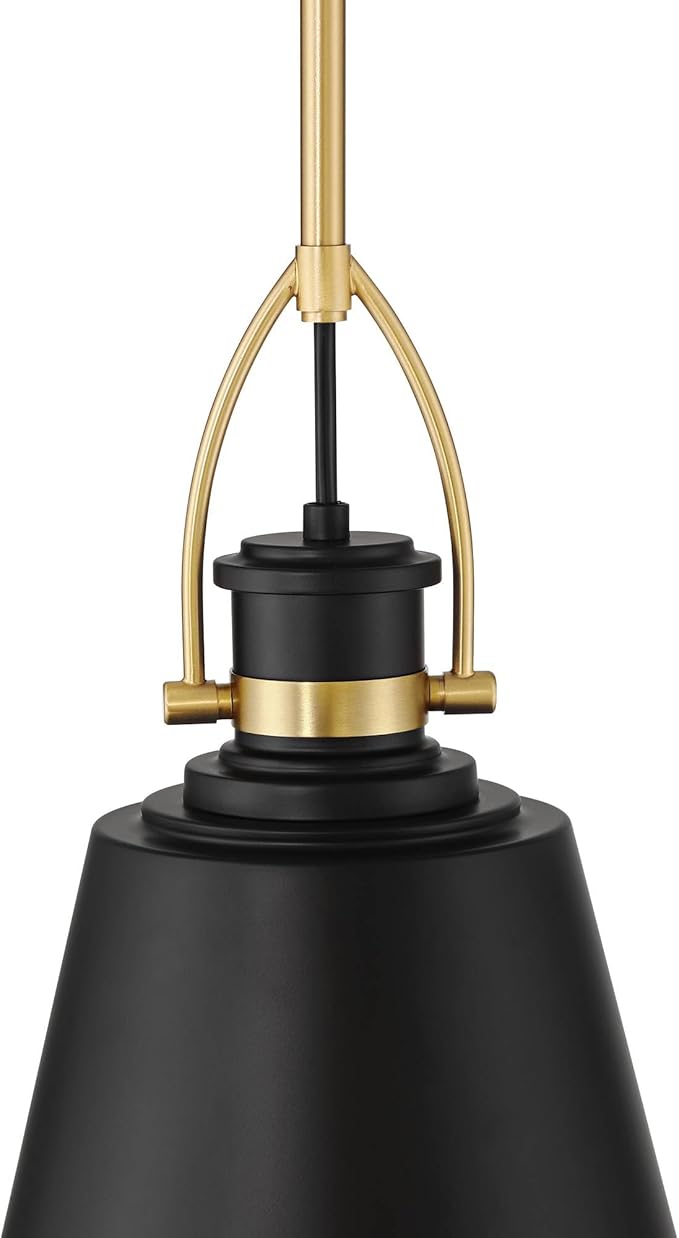 Possini Euro Design West 8" Mid Century Modern Pendant Ceiling Light Fixture Dining Room Over Table Kitchen Island Foyer Drum Hanging Matte Black Sand Gold Finish Hallway Entryway Living Room Mini