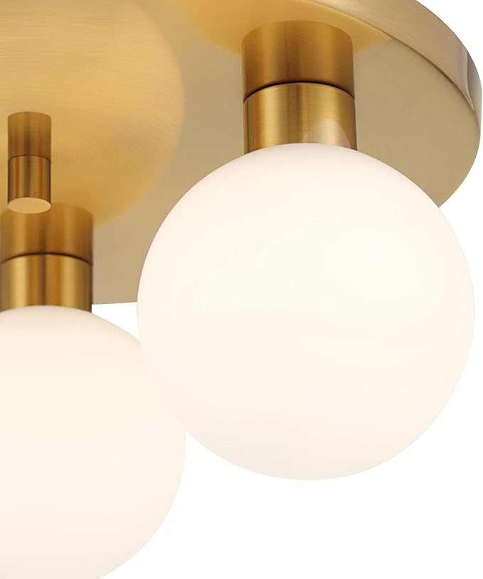 Possini Euro Design Katalin 12 1/4" Modern Semi Flush-Mount Ceiling Light Fixture Kitchen Foyer Hallway Round 3-Light LED Dimmable Gold Finish White Glass Metal Bedroom Bathroom Entryway Living Room