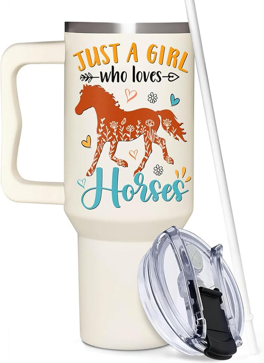 Horse Gifts For Girls - Horse Gifts for Women - Christmas, Mothers Day, Birthday Gift For Horses Lovers - Horses Riding Lover Gift - 40Oz Tumbler With Handle & Straw