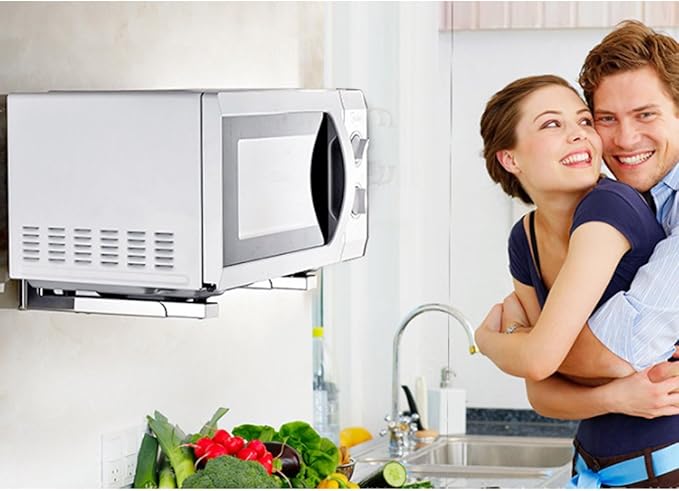 MOTONG Stainless Steel Microwave Oven Wall Mount Stand Holder Shelf with Removable Hook