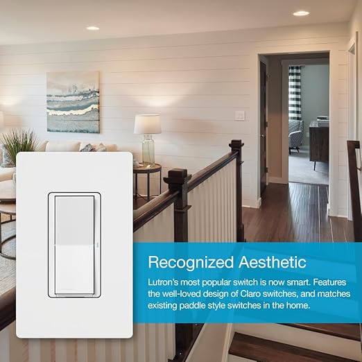 Lutron Claro Smart Light Switch for Caseta Lighting, for LED Lights, Fans, 5 Amp, Single-Pole/3-Way, Neutral Required, DVRF-5NS-GR, Gray