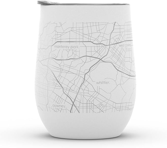 Well Told Engraved Los Angeles California Map Insulated Wine Tumbler, Etched Stainless Steel Wine Tumbler (12 oz, White) City Map Insulated Tumbler, Custom Insulated Tumbler, Outdoor Drinkware