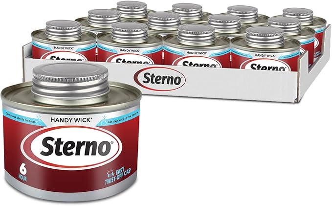 Sterno Fuel Cans - 6-Hour Burn, (12-Pack) Chafing Dish Fuel Can Burners for Food Warmer, Resealable Twist Chafer Fuel Canned Heat, Handy Wick