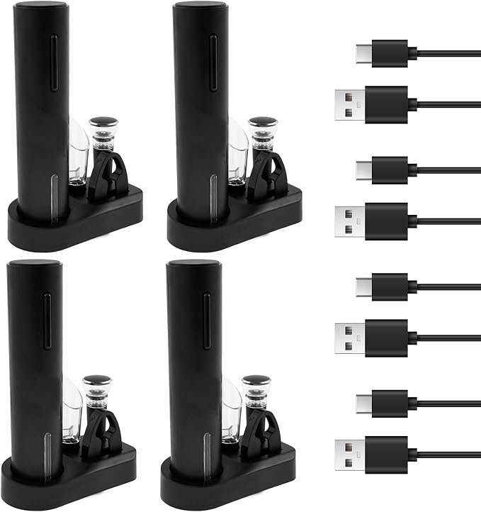 4Pcs ABS Automatic Wine Bottle Opener Electric Bottle Opener Electric Wine Opener Rechargeable Electric Corkscrew Wine Opener Extended Life with Storage Base for Wine Bottles Wine Gifts