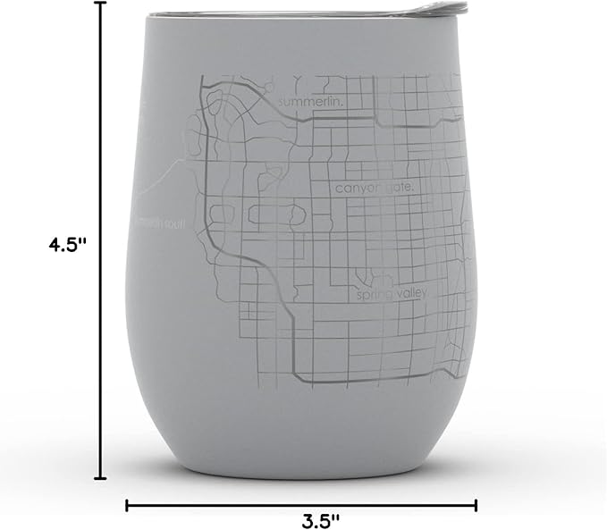 Well Told Engraved Las Vegas Nevada Map Insulated Wine Tumbler, Etched Stainless Steel Cup (12 oz, Dockside Gray) City Map Insulated Tumbler, Custom Insulated Tumbler, Outdoor Drinkware