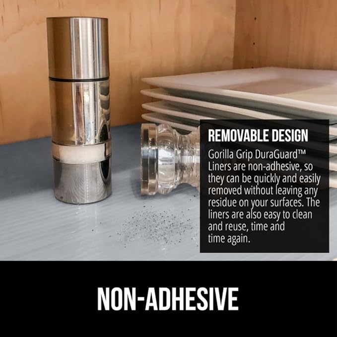 GORILLA GRIP DuraGuard Shelf Liner, 20x30 Non-Adhesive Cabinet Liners for Kitchen Drawers, Shelves, Refrigerator, Pantry Storage, Bathroom Closet, Durable Waterproof BPA Free Ribbed Plastic, Gray
