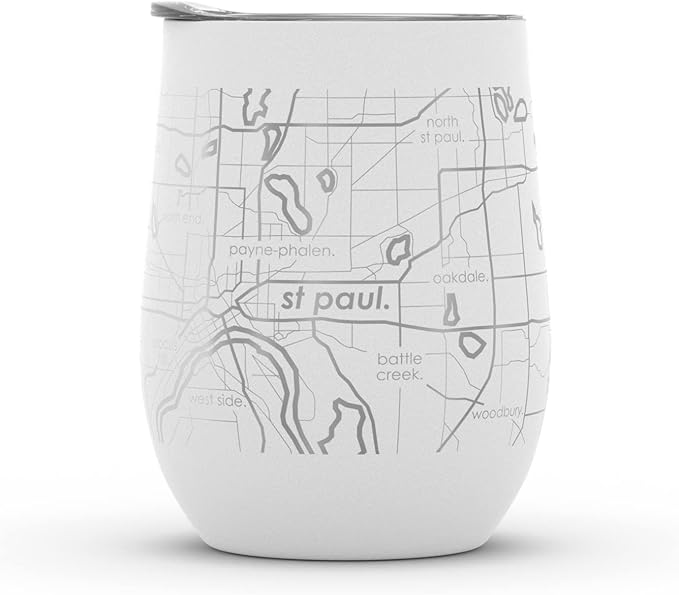 Well Told Engraved Minneapolis Minnesota Map Insulated Wine Tumbler, Etched Stainless Steel Wine Tumbler (12 oz, White) City Map Insulated Tumbler, Custom Insulated Tumbler, Outdoor Drinkware