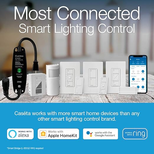 Lutron Caseta Original Smart Light Switch (Lutron Smart Hub Required), for Home, LED Lights, and Fans, 6 Amp, Single-Pole/3-Way, Neutral Required, PD-6ANS-BL, Black
