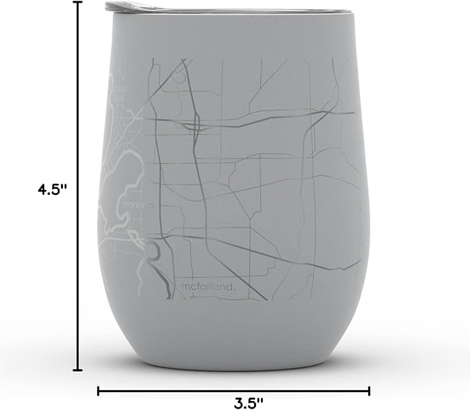 Well Told Engraved Madison Wisconsin Map Insulated Wine Tumbler, Etched Stainless Steel Cup (12 oz, Dockside Gray) City Map Insulated Tumbler, Custom Insulated Tumbler, Outdoor Drinkware
