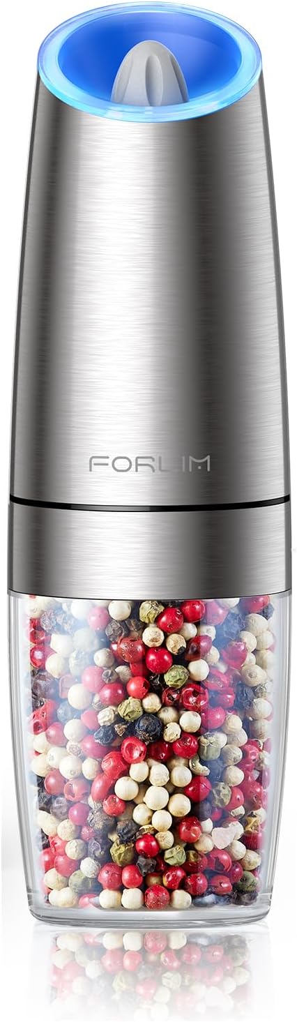 FORLIM Salt and Pepper Grinder,Gravity Pepper Grinder, Stainless Steel, 1Pack(Sliver)