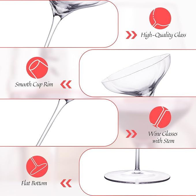 KAMMAK Martini Glasses Set of 2, 9.47 oz Clear Crystal Cocktail Glasses with Stem, Reusable Cocktail Glassware for Wedding Birthday Party, Bar, Margarita, Whiskey, Gin, Tequila, Flower Ice Cream