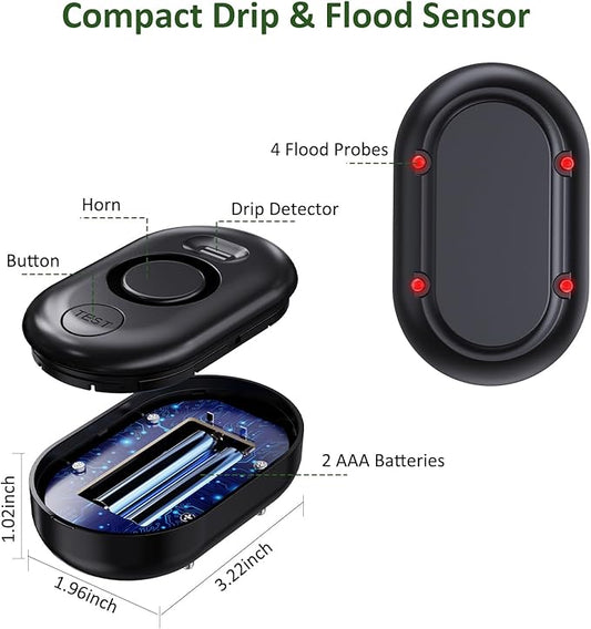 5 Pack WD60 Water Leak Detectors for Home, 100dB Water Sensor Alarm for Basement, Leakage Detection Device for Pipe/Drain/Under Sink Drip, Floor Flood in Bathroom/Kitchen/Toilet/Laundry Room, Black