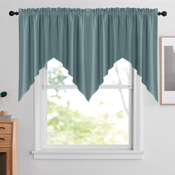 NICETOWN Kitchen Swag Curtains for Small Window Rod Pocket Energy Saving Country Valances for Living Room Bathroom Short Curtains for Home Decor, 2 Panels, 36" x 36" x 18", Greyish Blue