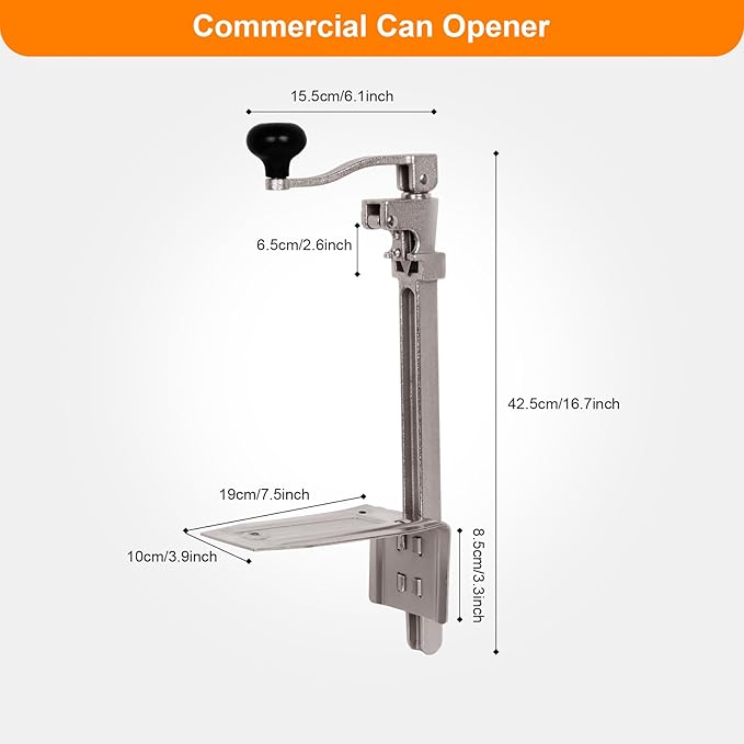 Commercial Can Opener Heavy Duty, 16.7” Manual Can Opener for Cans Up to 10” Tall, for Restaurant, Hotel, Bar, Home