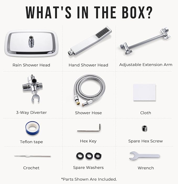 G-Promise All Metal 16 Inch Dual Square Shower Head with Handheld Spray Combo, Rain Shower Head, Adjustable Extension Arm, 3-Way Diverter, 71 Inch Extra Long Hose - A Bathroom Upgrade (Chrome)