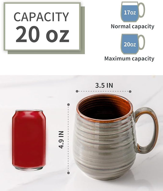 HASENSE 20 Oz Coffee Mugs Set of 2, Porcealin Large Coffee Cups for Office and Home, Modern Coffee Mug with Big Handle for Latte Coffee Tea Soup as Friend Gifts, Dishwasher and Microwave Safe (Grey)