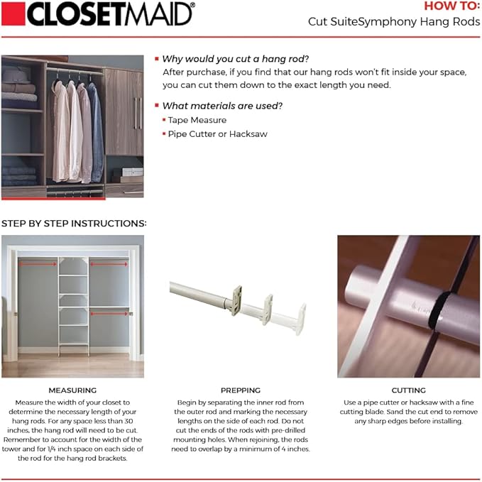 ClosetMaid SuiteSymphony Wood Closet Organizer Kit with Tower 3 Hang Rods, Top Shelves, 2 Drawers, Adjustable, Fits Spaces 5-9 ft. Wide, Graphite Grey