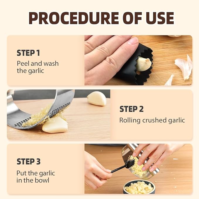 Stainless Steel Garlic Press, 2025 Upgrade Arc Shape Stainless Steel Ring Garlic Chopper, Garlic Presse Rocker Garlic Press Mincer Crusher Press, Home Heavy Duty Handle Garlic Chopper (1)