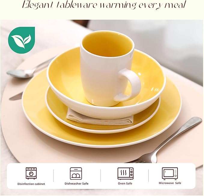 Stoneware Coupe 16pc Dinnerware Set, Outside White + Inside Yellow