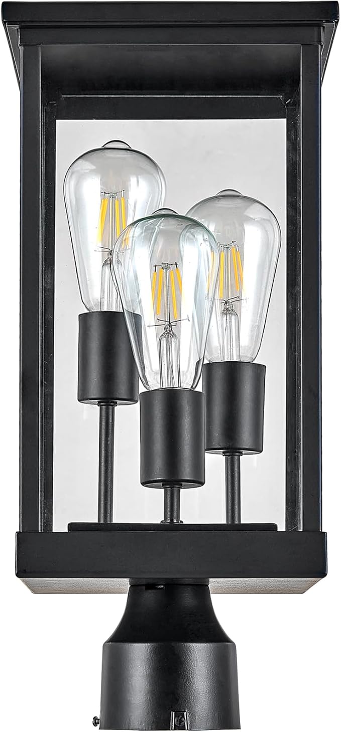 Mayfield Outdoor Lights with Clear Glass, Modern Post Lights – Backyard Lights for Patio, Driveway, Garden, and Porches, Decorative Lamp in Black, Design House 589200-BLK