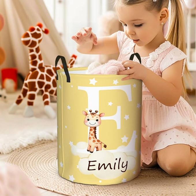 callie Personalized Animal Laundry Basket for Kids Baby, Waterproof Collapsible Cute Laundry Hamper, Clothes Toys Storage Bin for Bedroom Nursery (13.8" x 16.5", 15.7" x 19.6")