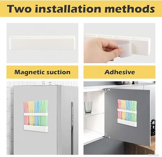 Magnetic Straw Holder – Detachable, Fits All Straws, Prevents Water Buildup (Cabinet/Fridge Use), Sticks to Metal Surfaces – Dividers for No Mess, Dry Straw Storage (White, Large)