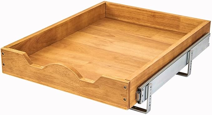 DINDON Pull Out Cabinet Organizer (20" W x 18" D) 1 Tier，Single Tier Oak Wood Under Cabinet Slide Out Shelf Drawer Box…