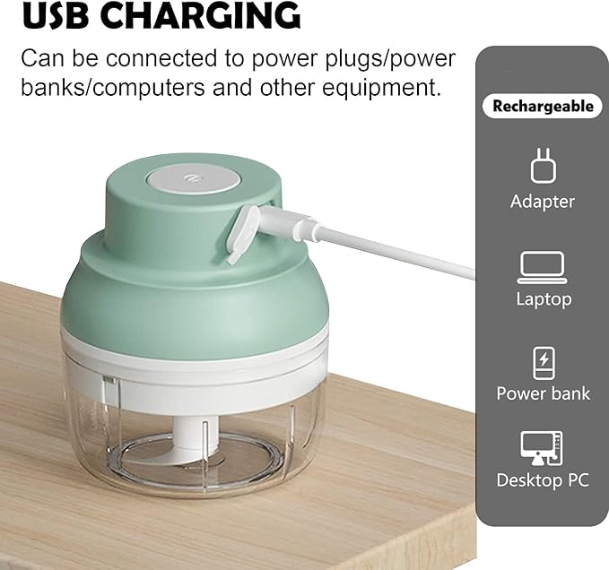 Electric Garlic Chopper, Kenpiko Powerful Mini Chopper, Rechargeable Electric Mini Garlic Chopper for Vegetable/Onions/Meat/Salad, 250ML/100ML, 2 Stainless Steel Blade, Waterproof, BPA Free