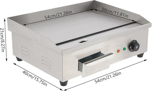 Electric Countertop Griddle Commercial BBQ Grill, Stainless Steel BBQ Flat Top Grill Hot Plate Countertop Electric Stove with Adjustable Thermostatic Control for Steak Kitchen (3KW Style B)