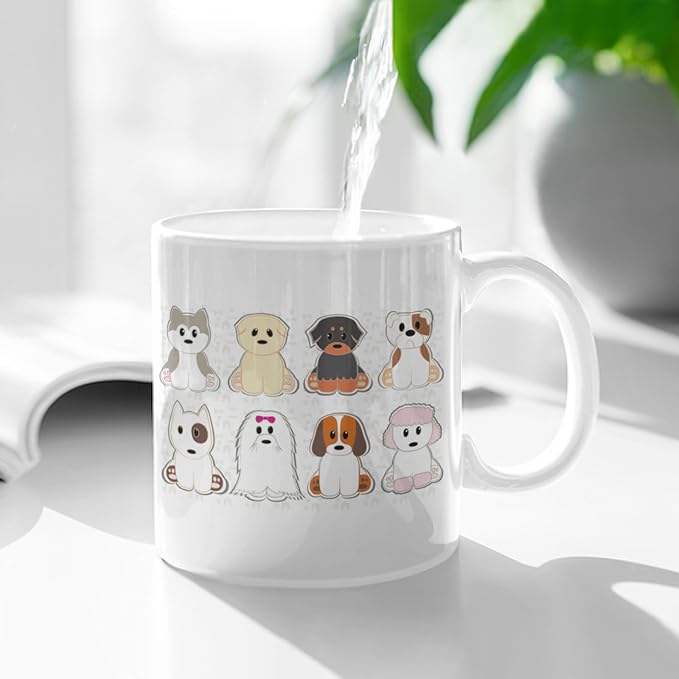 Coffee Mugs Ceramic Latte Mug with Handle Cute Dogs Pattern 11 OZ for Men Women for Latte Cappuccino Cocoa Milk Dishwasher & Microwave Safe