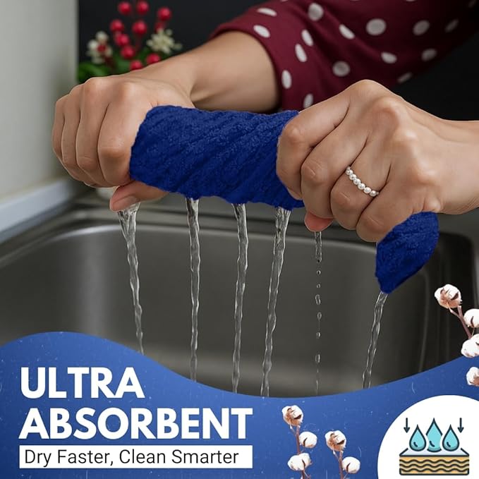 Infinitee Xclusives Premium Kitchen Towels - [Pack of 12] 100% Cotton Kitchen Hand Towels (15 x 25 Inches) - Dish Towels for Kitchen |Mighty Blue|
