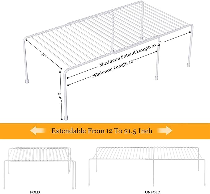Kitchen Cabinet Organizer and Storage Shelves Expandable Freezer Shelf Organizer Rack with Scratch Resistant Feet for Counter Pantry Dish Spice Cupboards