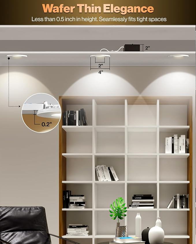 Sunco 6 Pack 3 Inch LED Slim Down Light with Night Light or Indoor Ceiling Fixture Home Living Room Bedroom, 500 Lumens, 6W (40W Equivalent), Selectable CCT 2700K/3000K/4000K/5000K/6000K, Dimmable