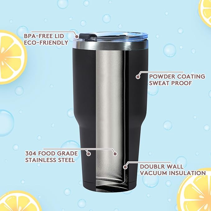 Dongni 30 oz Tumbler with Lid and Straw, Stainless Steel Tumblers Bulk, Insulated Vacuum Double Wall Travel Coffee Mug, Durable Powder Coated Tumbler Cups（Black 8 pack）