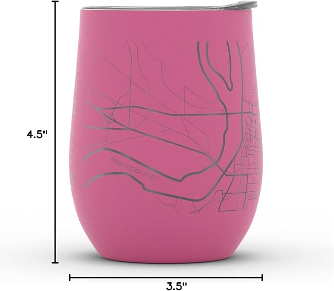 Well Told Engraved Memphis Tennessee Map Insulated Wine Tumbler, Etched Stainless Steel Cup (12 oz, Sunset Pink) City Map Insulated Tumbler, Custom Insulated Tumbler, Outdoor Drinkware