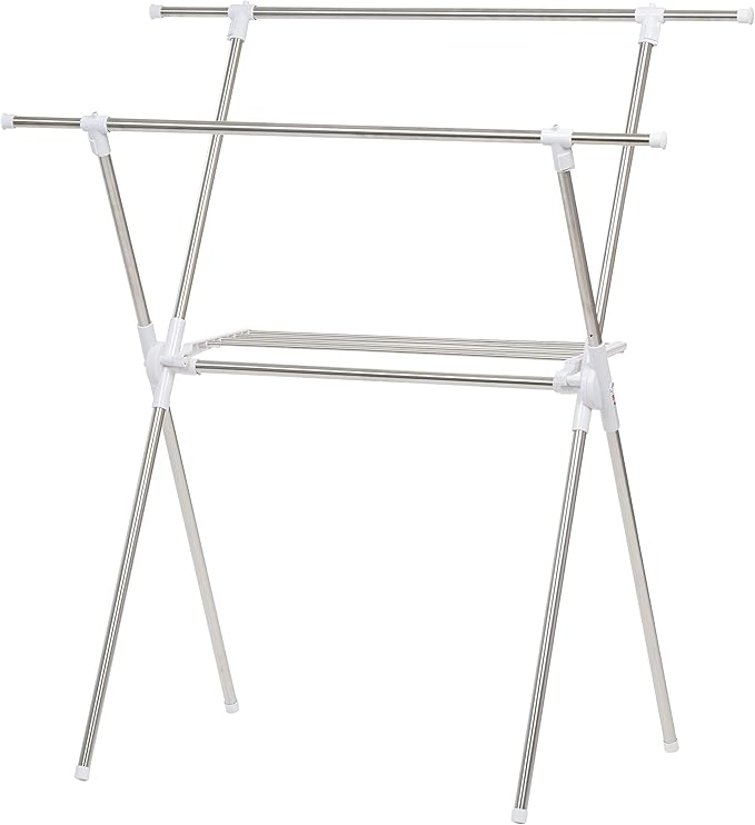 IRIS USA Clothes Drying Rack, Foldable & Extendable Rods for Large Laundry Loads, Collapsible Freestanding Laundry Drying Rack, Anti-Skid Feet, Portable Clothes Rack
