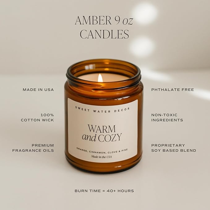 Sweet Water Decor Merry and Bright Candle - Bayberry, Fir, Nutmeg, and Clove Winter Non Toxic Christmas Scented Soy Candles for Home - 9oz Amber Jar, 40 Hour Burn Time, Made in The USA