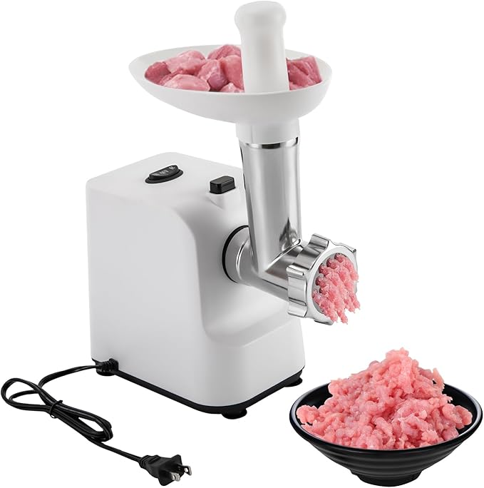 Meat Grinder, 1000W Electric Grinder For Meat with Attachments, Stainless Steel Sausage Maker Machine Kubbe Kit with 3 Grinding Plates Automatic Meat Grinder for Home & Kitchen (White)